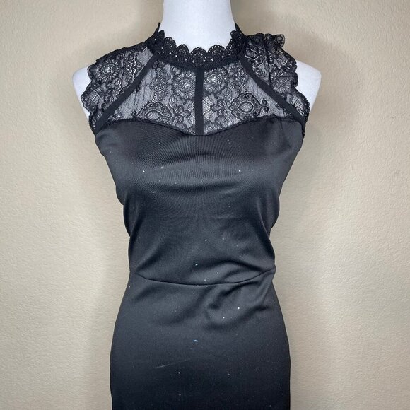 chicme Black Lace Mock Neck Open Back Sparkle Cocktail Dress XL - Picture 3 of 16